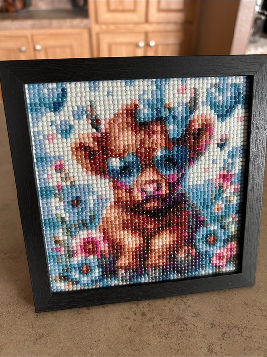 Hand Crafted Other - Handcrafted Diamond Art Cow with Bow, Glasses & Flowers